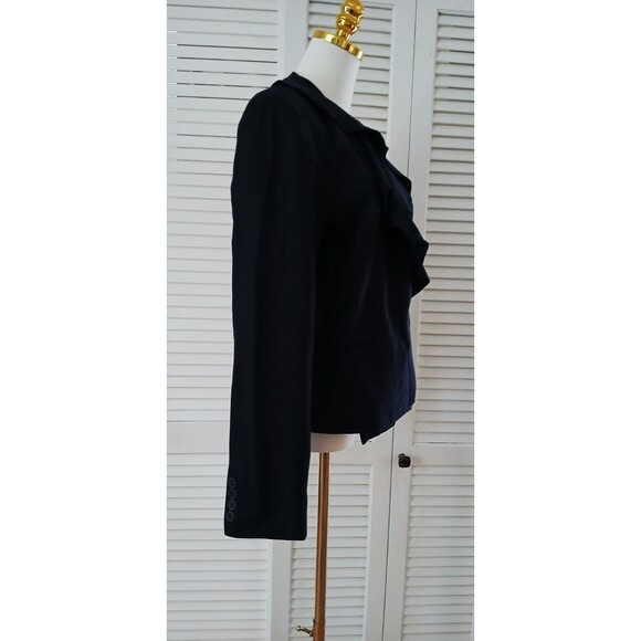 Chaps Women's Silk & Cotton Blend Blazer with Ruffle Neckline Size 12 Navy Blue - Picture 6 of 14